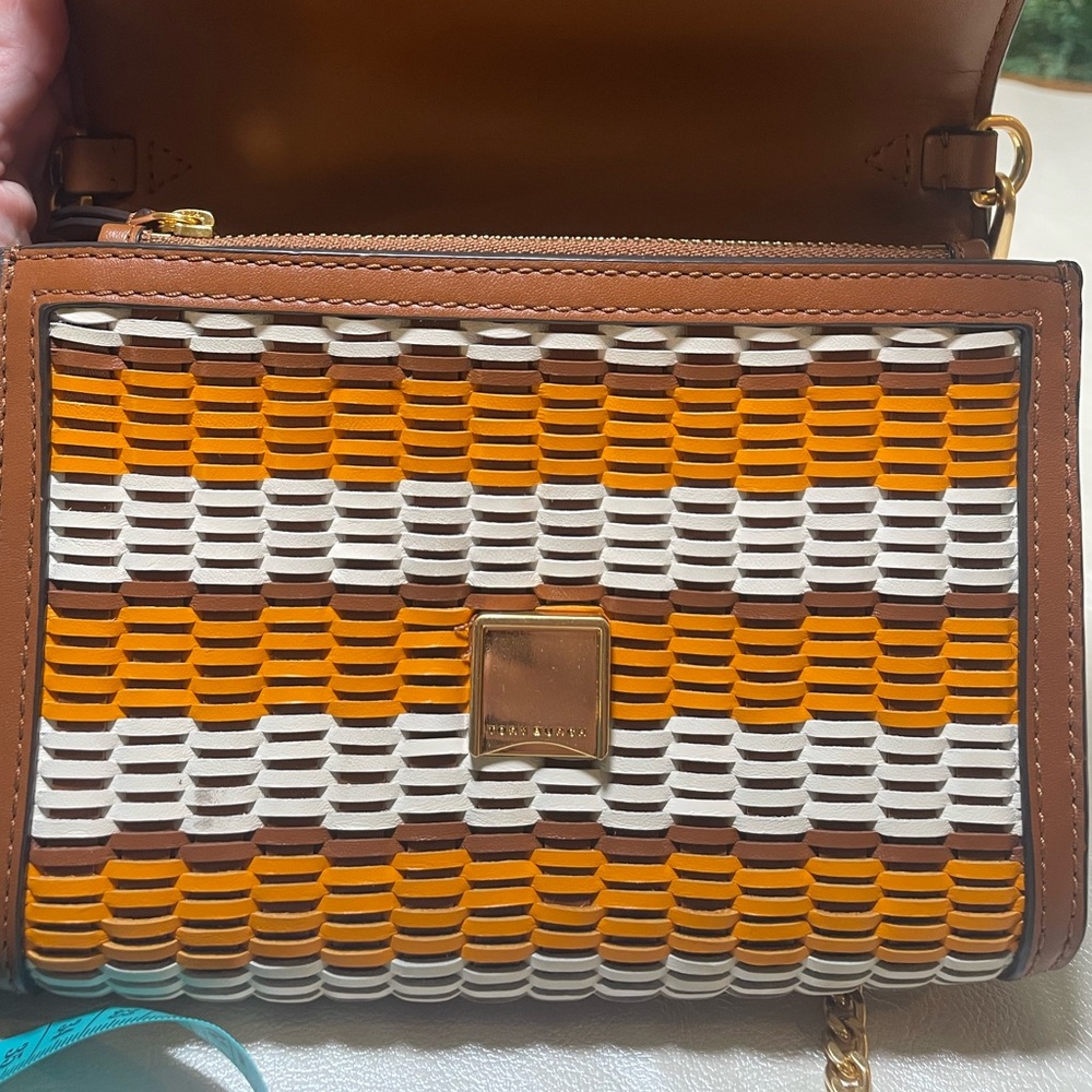 Tory Burch Emerson Woven Chain Crossbody Bag in Orange and White π§‘ - Picture 9 of 17